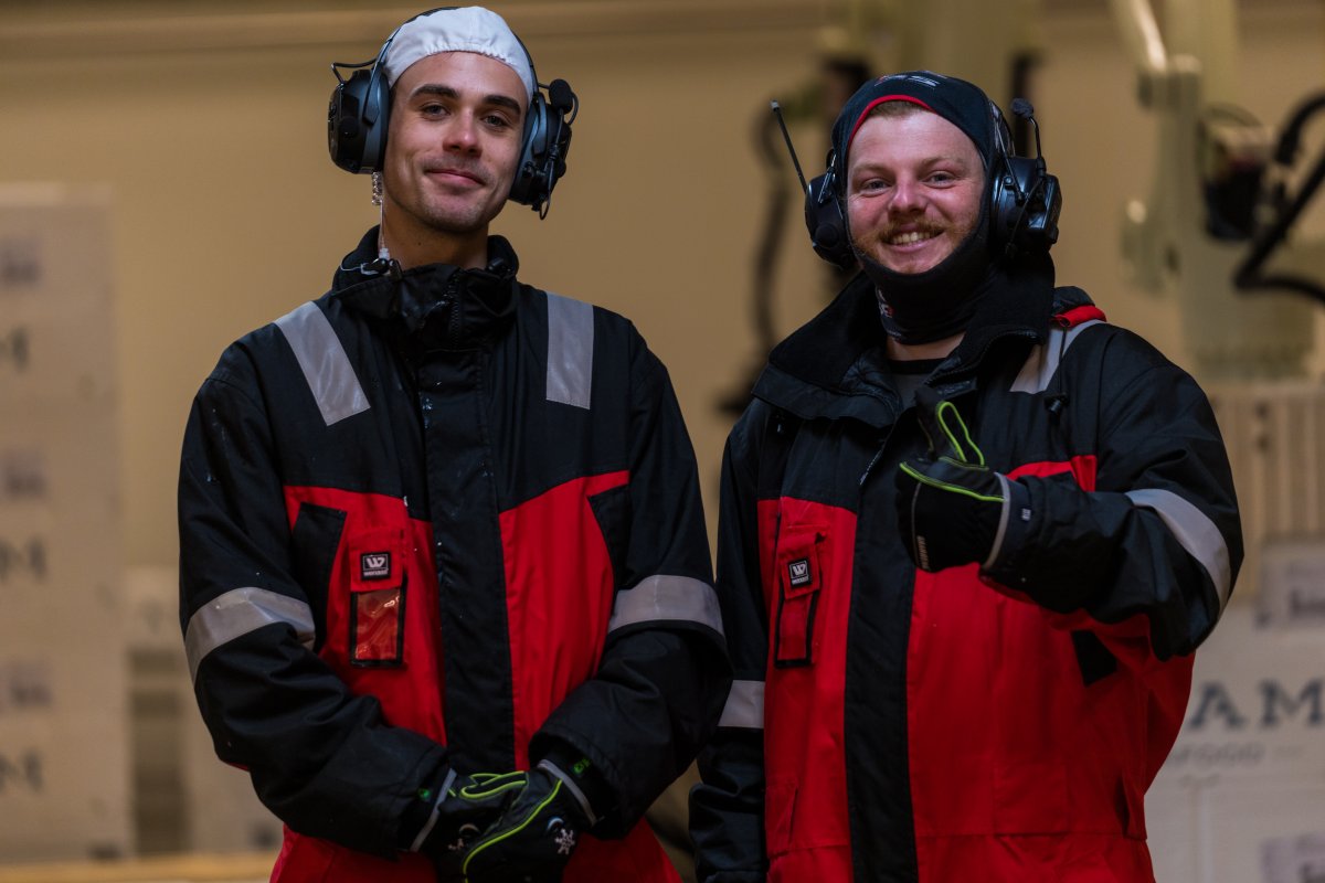Two men in heavy work gear